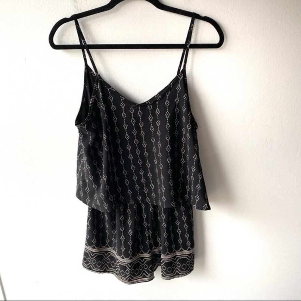Akira Chicago Red Label Black and Beige Printed Romper M Medium